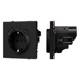 Механизм розетки с USB зарядкой SCT-NOBE-MUAC-SFPL-BK (230V, 16A) (Arlight, Черный оникс)