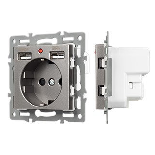 Механизм розетки с USB зарядкой SCT-MUAA-PL-GR (250V, 16A) (Arlight, -)