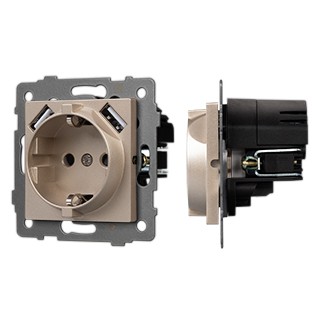 Механизм розетки с USB зарядкой SCT-MUAA-PL-GD-V (250V, 16A) (Arlight, -)