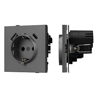 Механизм розетки с USB зарядкой SCT-TENDO-MUAC-SFPL-GR (230V, 16A) (Arlight, Матовый графитовый)