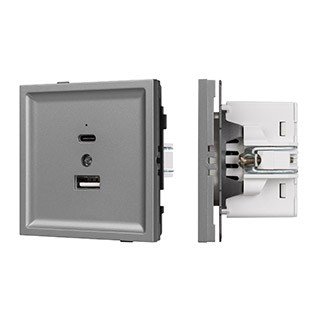 Механизм USB розетки SCT-TENDO-MUAC-PL-GR (5V, 3A, QC3) (Arlight, Графитовый)