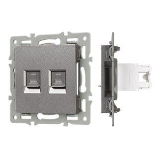 Механизм компьютерной розетки двойной SCT-MPC2-PL-GR (RJ-45, CAT6) (Arlight, -)