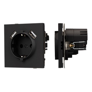 Механизм розетки с USB зарядкой SCT-TENDO-MUAA-SFPL-BK (230V, 16A) (Arlight, Матовый черный)