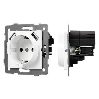 Механизм розетки с USB зарядкой SCT-MUAA-PL-WH-V (250V, 16A) (Arlight, -)