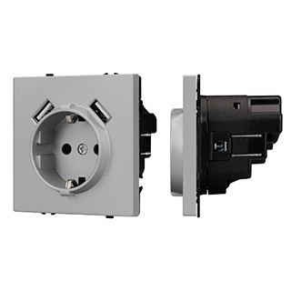 Механизм розетки с USB зарядкой SCT-NOBE-MUAA-SFPL-IS (230V, 16A)  (Arlight, Никель)