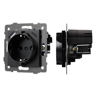 Механизм розетки с USB зарядкой SCT-MUAC-PL-BK-V (250V, 16A) (Arlight, -)