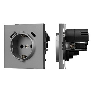 Механизм розетки с USB зарядкой SCT-TENDO-MUAC-PL-GR (230V, 16A) (Arlight, Графитовый)