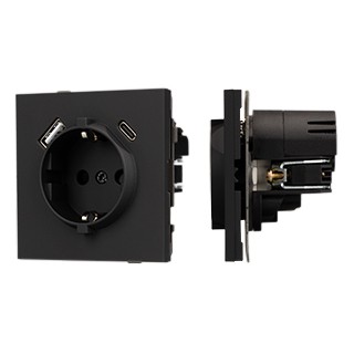 Механизм розетки с USB зарядкой SCT-TENDO-MUAC-SFPL-BK (230V, 16A) (Arlight, Матовый черный)