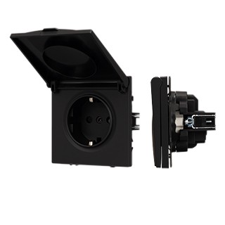 Механизм розетки влагозащищённый SCT-NOBE-MCP-SFPL-BK (230V, 16A) (Arlight, Черный оникс)