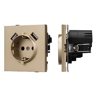 Механизм розетки с USB зарядкой SCT-TENDO-MUAA-SFPL-GD (230V, 16A) (Arlight, Матовый песочный)