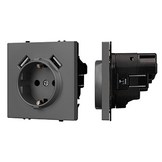 Механизм розетки с USB зарядкой SCT-NOBE-MUAA-SFPL-GR (230V, 16A) (Arlight, Серый базальт)