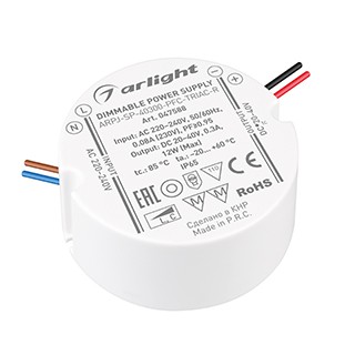 Блок питания ARPJ-SP-40300-PFC-TRIAC-R (12W, 20-40V, 300mA) (Arlight, IP65 Пластик, 5 лет)