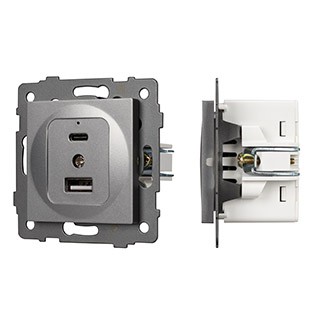 Механизм USB розетки SCT-MUAC-PL-GR-V (5V, 3A, QC4) (Arlight, -)