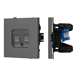 Механизм компьютерной розетки двойной SCT-TENDO-MPC2-SFPL-GR (RJ-45, CAT6) (Arlight, Матовый графитовый)